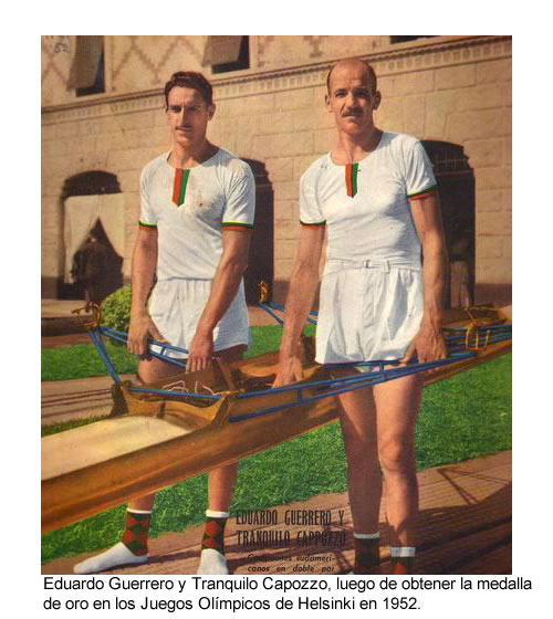 Eduardo Guerrero y Tranquilo Capozzo, luego de obtener la medalla de oro en los Juegos Olímpicos de Helsinki en 1952.